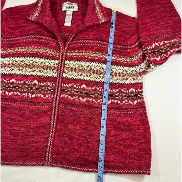 Tiara Fair Isle Knit Zip Cardigan Sweater XL - Vintage Y2K - Picture 7 of 10